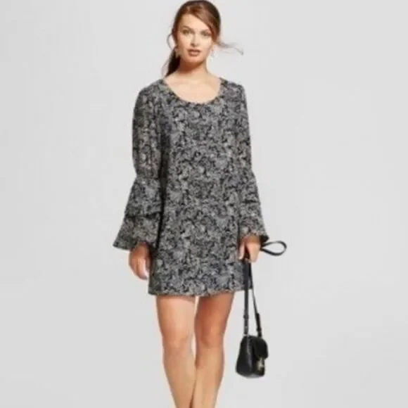 A New Day black Printed Bell Sleeve Dress Size medium - Picture 7 of 7
